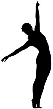 A silhouetted dance figure on a white background