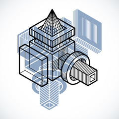 3D engineering vector, abstract shape made using cubes and geometric forms.