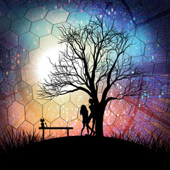 Couple in the magical Garden cartoon characters in the real world silhouette art photo manipulation