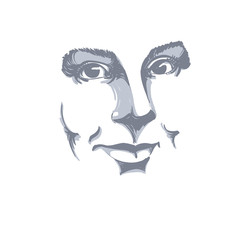 Facial expression, hand-drawn illustration of face of a girl with positive emotional expressions. Beautiful features of lady visage.