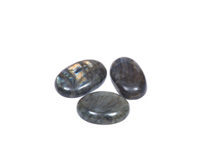 Labradorite cabochons free-form from Madagascar isolated on white background