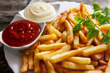 Close up of french fires on a plate