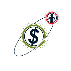 The Global Financial System conceptual logo, unique vector symbol. Dollar signs, circulation of money.
