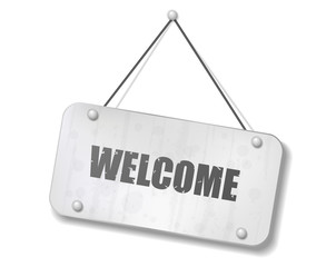 Vintage old chrome sign with Welcome text, Vector Illustration