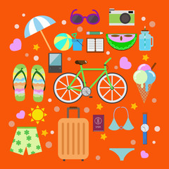 Ensemble icône et symbole vacances plage - Illustration