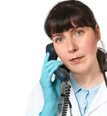 Female doctor talking on the phone