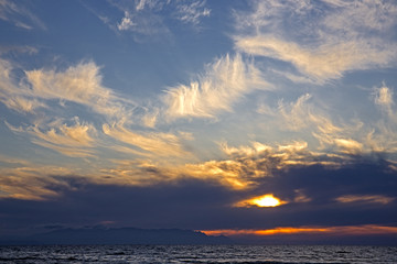 Cirrus clouds at sunset Aegean Sea Kuşadası Turkey
