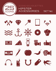 Icons silhouettes hipster accessories set №1