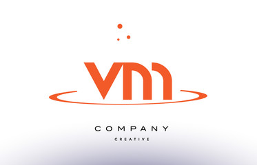 VM V M creative orange swoosh alphabet letter logo icon