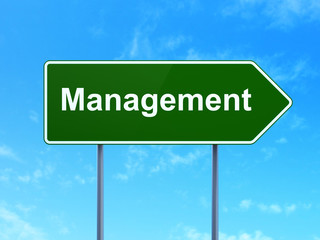 Business concept: Management on road sign background