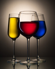Still-life of glasses with the colored liquid