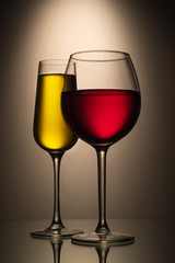Still-life of glasses with the colored liquid