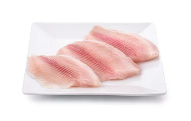 Crédence de cuisine en verre imprimé Poisson Plate with fresh raw fish fillet