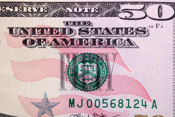50 dollar bill detail close up
