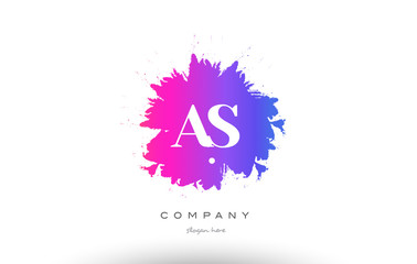 AS A S purple magenta splash alphabet letter logo icon design