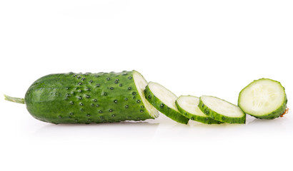 cut cucumber on a white background