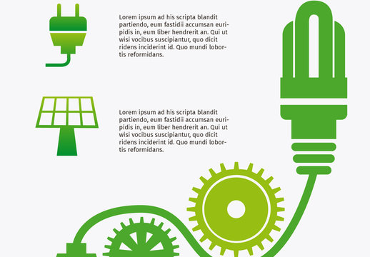 Green And Light Energy Plug Solar Gears Infographic Template