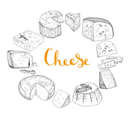 Cheese set vintage illustration.