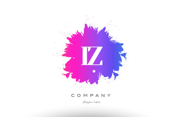 IZ I Z purple magenta splash alphabet letter logo icon design