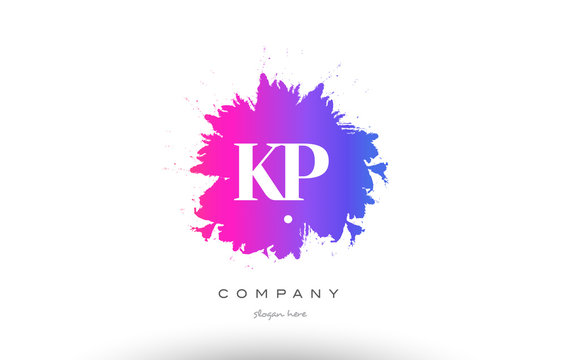 KP K P purple magenta splash alphabet letter logo icon design