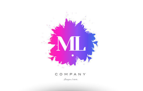 ML M L purple magenta splash alphabet letter logo icon design