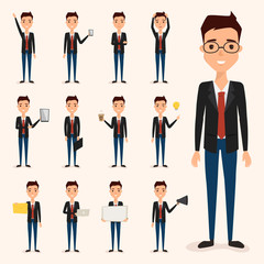 Fototapeta na wymiar set of business man character in job. illustration vector people flat design.