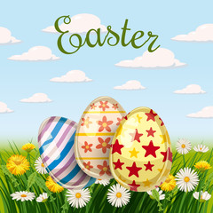 Easter card with eggs and flowers. Vector illustration EPS10