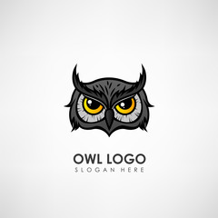 Owl head concept logo template. Label for company or organization. Vector illustration