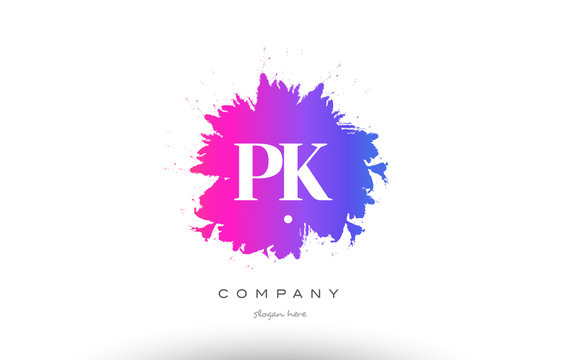 PK P K purple magenta splash alphabet letter logo icon design