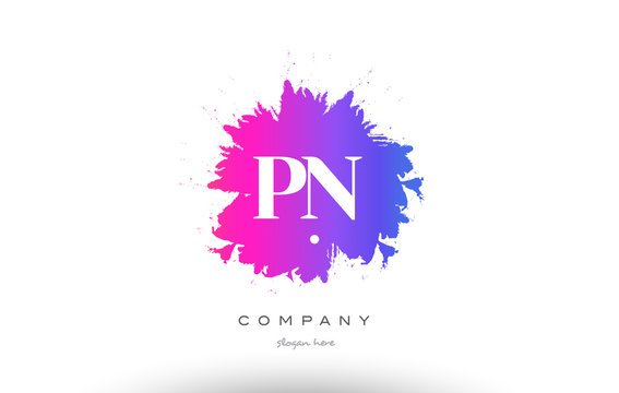 PN P N purple magenta splash alphabet letter logo icon design