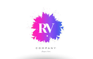 RV R V purple magenta splash alphabet letter logo icon design