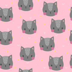 Cute seamless pattern for children with funny cats. Smile characters