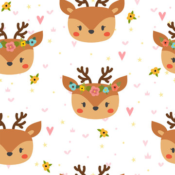 Cute seamless pattern for children with funny deer. Smile characters