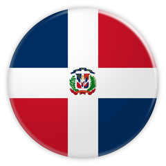 Dominican Republic Flag Button, News Concept Badge, 3d illustration on white background