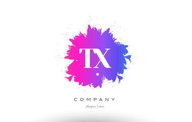 TX T X purple magenta splash alphabet letter logo icon design