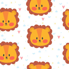Cute seamless pattern for children with lion. Smile characters