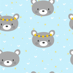 Cute seamless pattern for little boys with funny bear. Smile characters