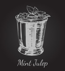Cocktail Mint Julep for the Derby Hand Drawing Vector Illustration - obrazy, fototapety, plakaty