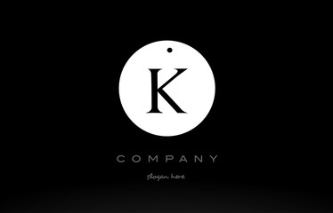 K simple black white circle alphabet letter logo vector icon template