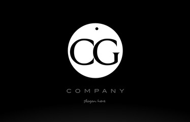 CG C G simple black white circle alphabet letter logo vector icon template