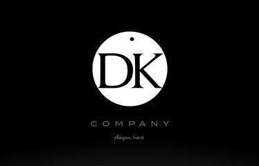 DK D K simple black white circle alphabet letter logo vector icon template