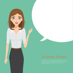 business woman presentation character in job. people vector realistic design.