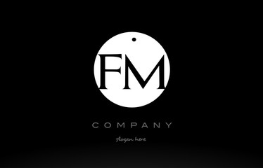 FM F M simple black white circle alphabet letter logo vector icon template