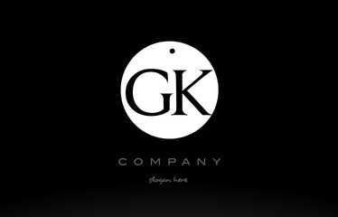 GK G K simple black white circle alphabet letter logo vector icon template