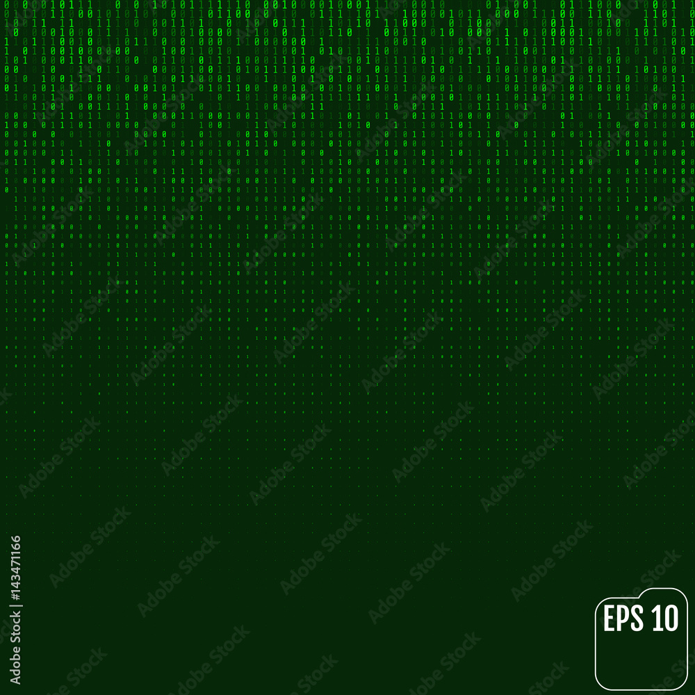 Wall mural Binary code green neon glow matrix. Vector