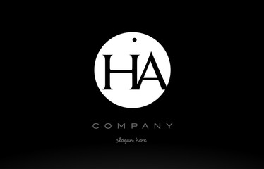 HA H A simple black white circle alphabet letter logo vector icon template