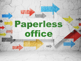 Business concept: arrow with Paperless Office on grunge wall background