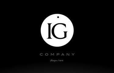 IG I Q simple black white circle alphabet letter logo vector icon template