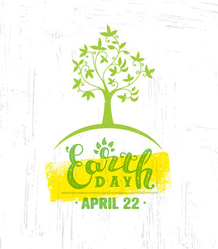 Earth Day Eco Green Vector Poster Design. Organic Tree Concept on Paper Background