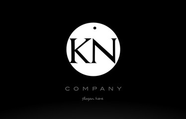 KN K N simple black white circle alphabet letter logo vector icon template